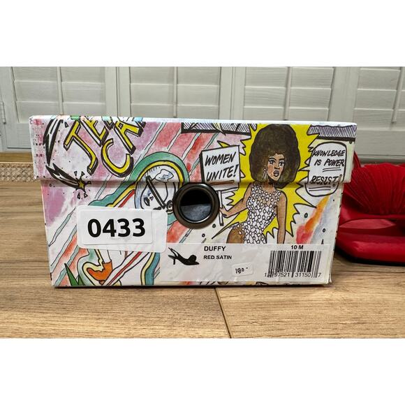 Jeffrey Campbell Duffy Slingback Red Satin Heel Size 10 NIB Plume Design Elegant - Picture 13 of 14